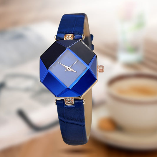 Relogio Feminino Gem Cut Crystal Leather Watch