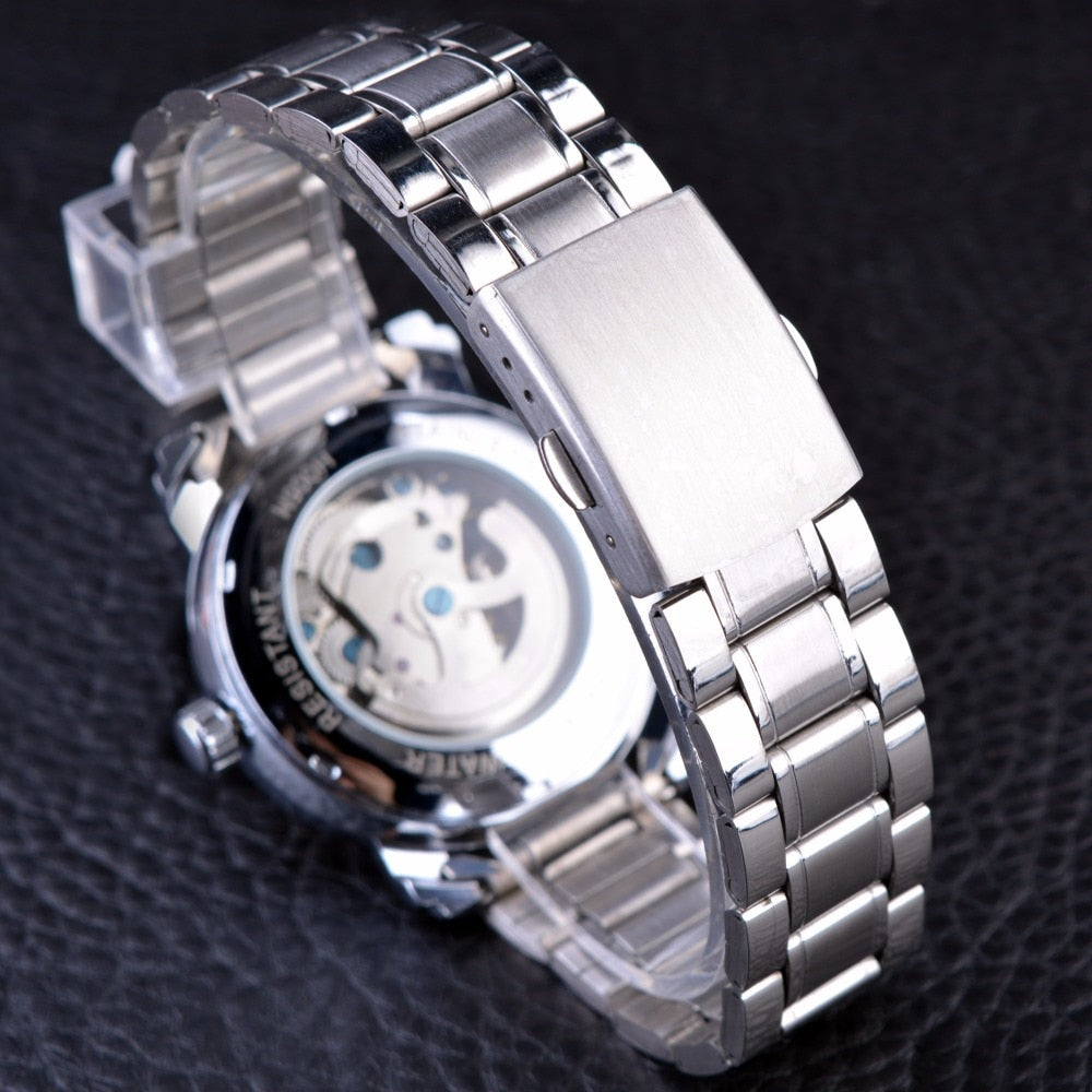 Winner Blue Ocean Stainless Steel Men Skeleton Watch