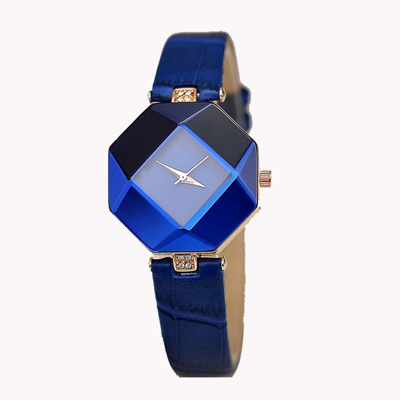 Relogio Feminino Gem Cut Crystal Leather Watch