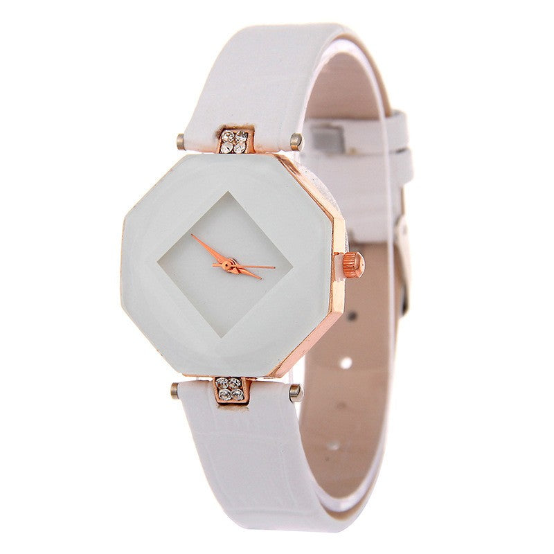 Relogio Feminino Gem Cut Crystal Leather Watch