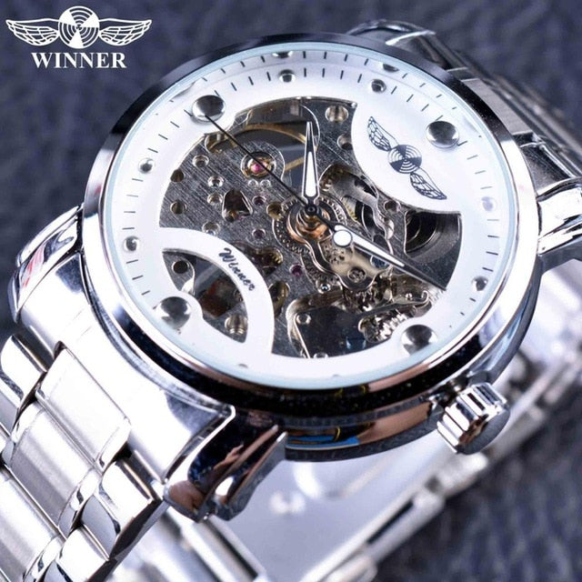 Winner Blue Ocean Stainless Steel Men Skeleton Watch