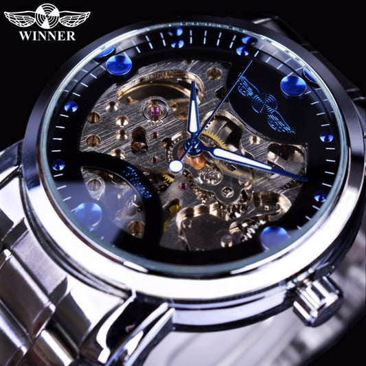 Winner Blue Ocean Stainless Steel Men Skeleton Watch