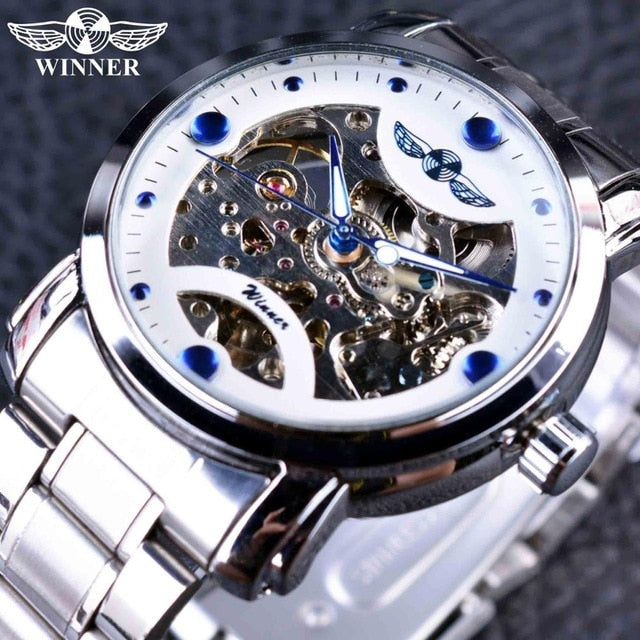 Winner Blue Ocean Stainless Steel Men Skeleton Watch