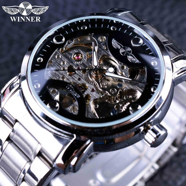 Winner Blue Ocean Stainless Steel Men Skeleton Watch