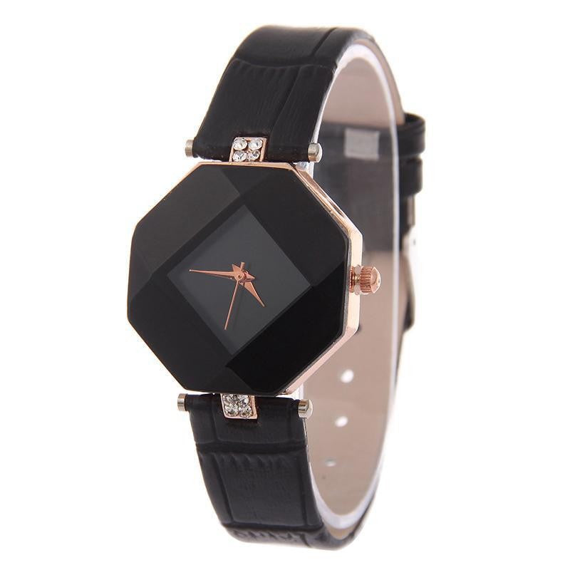 Relogio Feminino Gem Cut Crystal Leather Watch