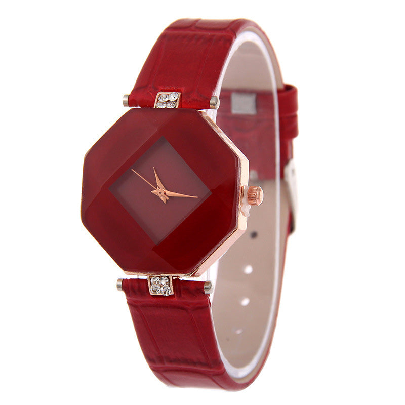 Relogio Feminino Gem Cut Crystal Leather Watch